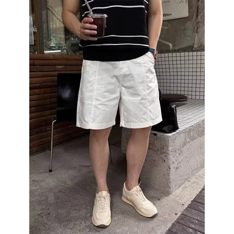 

Новые летние мужские однотонные хлопковые шорты-бермуды свободного прямого кроя для подростков: модные, удобные, для отдыха.