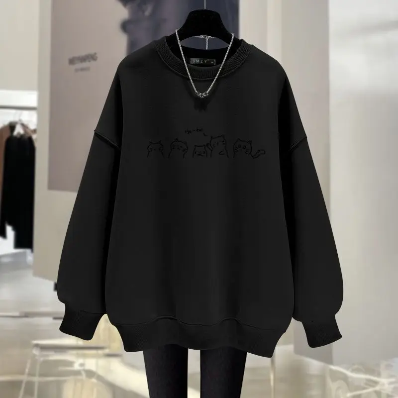 Women Clothing Fashion Cartoon Printed Hoodies Autumn Cozy Casual Loose Top Pullovers Vintage Chic Sweatshirts