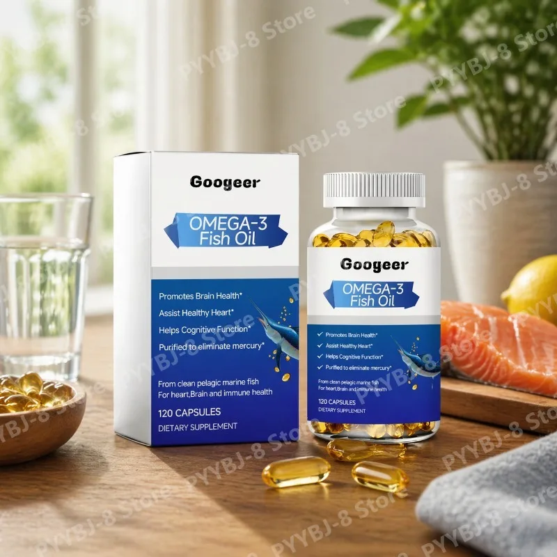 

Мягкие капсулы с рыбьим жиром Googeer с натуральными Омега-3 для поддержки здоровья сердца, мозга и иммунной системы, 120 штук в упаковке