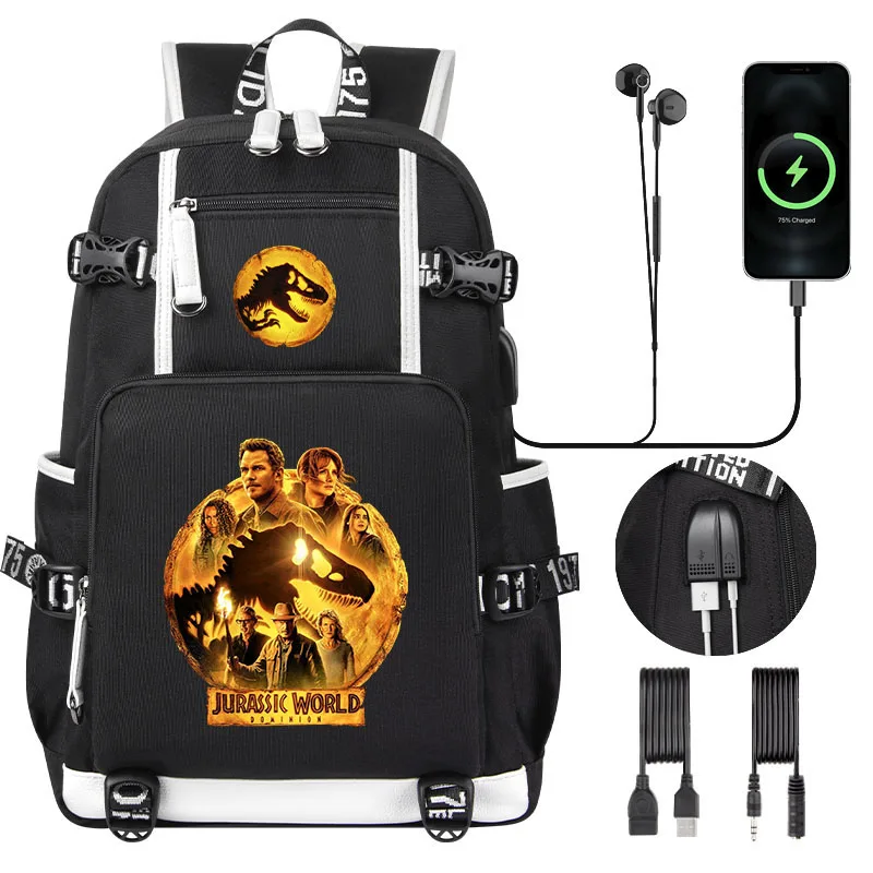 Mochila De Jurassic World Domon 3 para niños, mochila escolar de alta calidad con carga USB, bolso de hombro para ordenador portátil para adolescentes