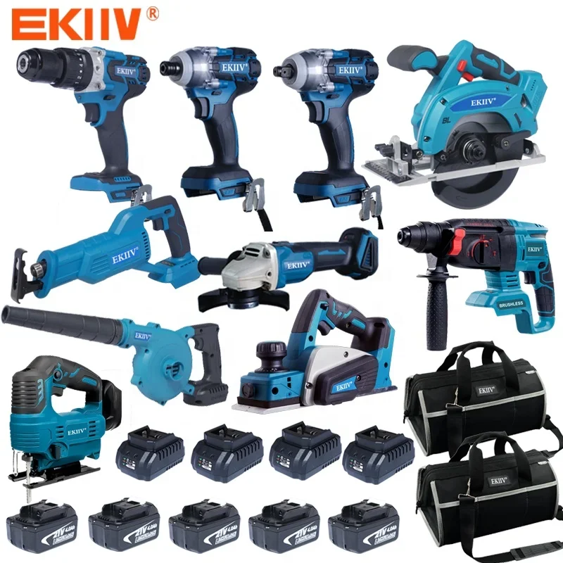 EKIIV Wholesale Power Tools Bulk 21V Construction Tools Battery Power Tool Set Combo Cordless