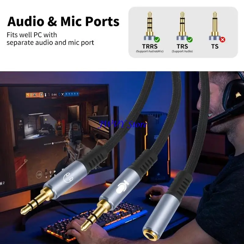 573A 3.5Mm Sound Microphones Adapter Cable for Gaming Calls and Online Class