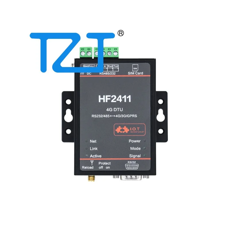 TZT HF2411 IoT Communication DTU Module RS232/485 to 4G Data Transmission Unit with Sucker Antenna