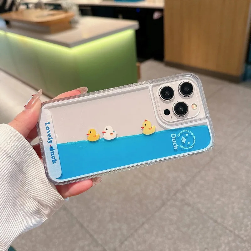 New Cartoon Cute Little Duck Quicksand Phone Case for IPhone 12 13 14 15 16 Pro Max Plus Protective Case All-inclusive Girl Gift - view 5