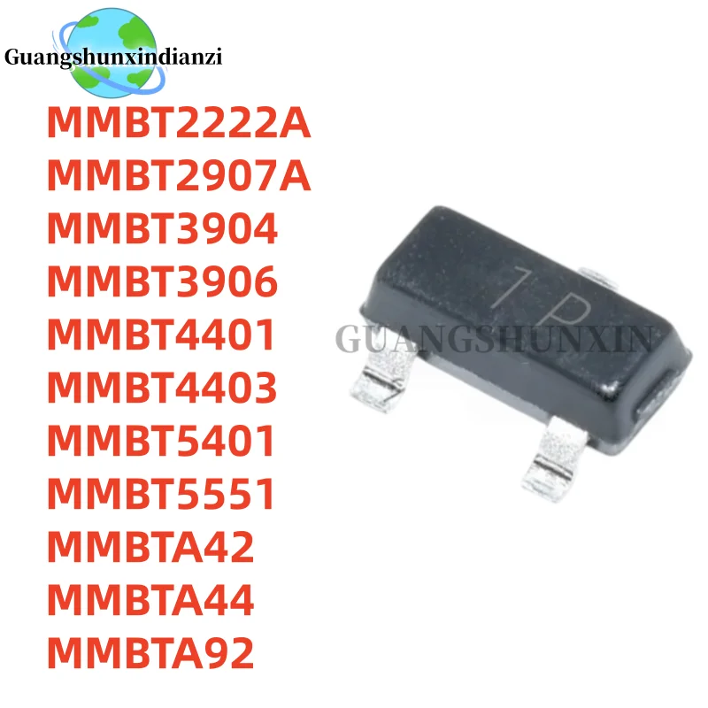 100Pcs MMBT2222A MMBT2907A MMBT3904 MMBT3906 MMBT4401 MMBT4403 MMBT5401 MMBT5551 MMBTA42 MMBTA44 MMBTA92 SOT-23 Transistor