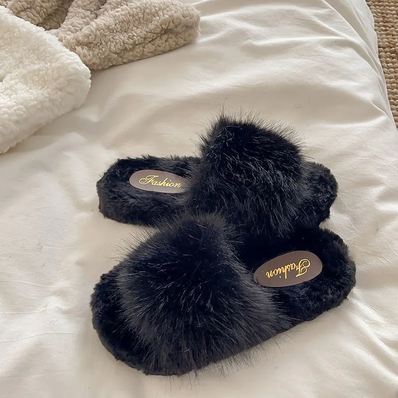 2026 Hausschuhe für Damen, flauschige offene Zehenschuhe, flache Plüsch-Hausschuhe, gemütliche, warme, weiche Sohle, rutschfest – Detail 6