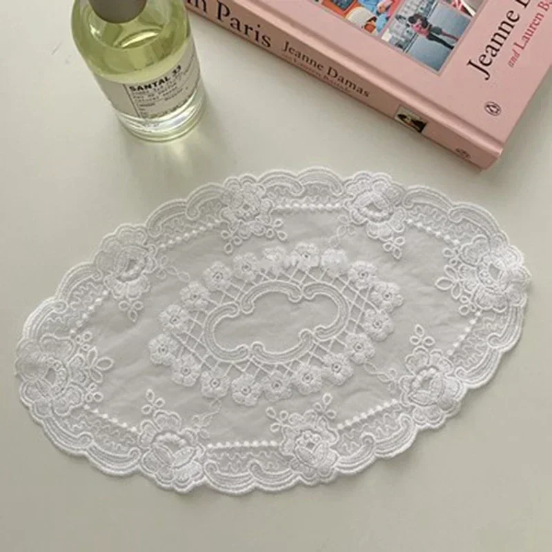 European Oval Lace Embroidered Coaster Dish Tableware Mat Kitchen Cup Placemat Dinner Table Decor Mat Cloth Coffee Drink Pad