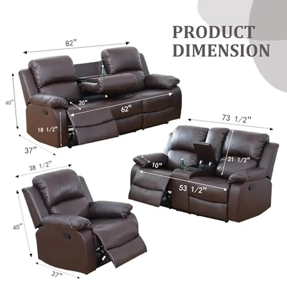 3-Piece Leather Recliner Sofa Set Living Room Furniture Manual Reclining Couch and Loveseat with Cup Holders Easy Assembly