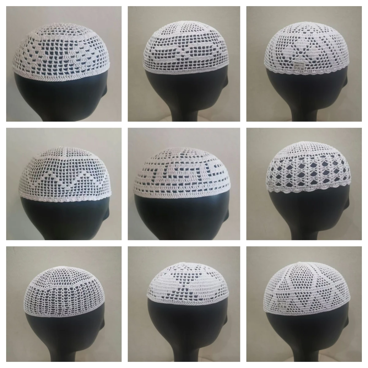 Muslim Caps For Men Colthing Crochet Knit Hat Turkey Kufi Islamic Kippah Jewish Turban White Cotton Mesh 0777