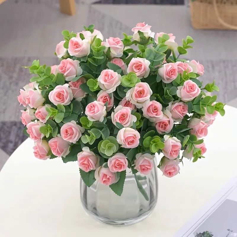 Rose Artificial Flowers Eucalyptus Stems Lifelike Bouquet 11-Head for Home Decor Weddings Decoration Gifts Perfect All Occasions