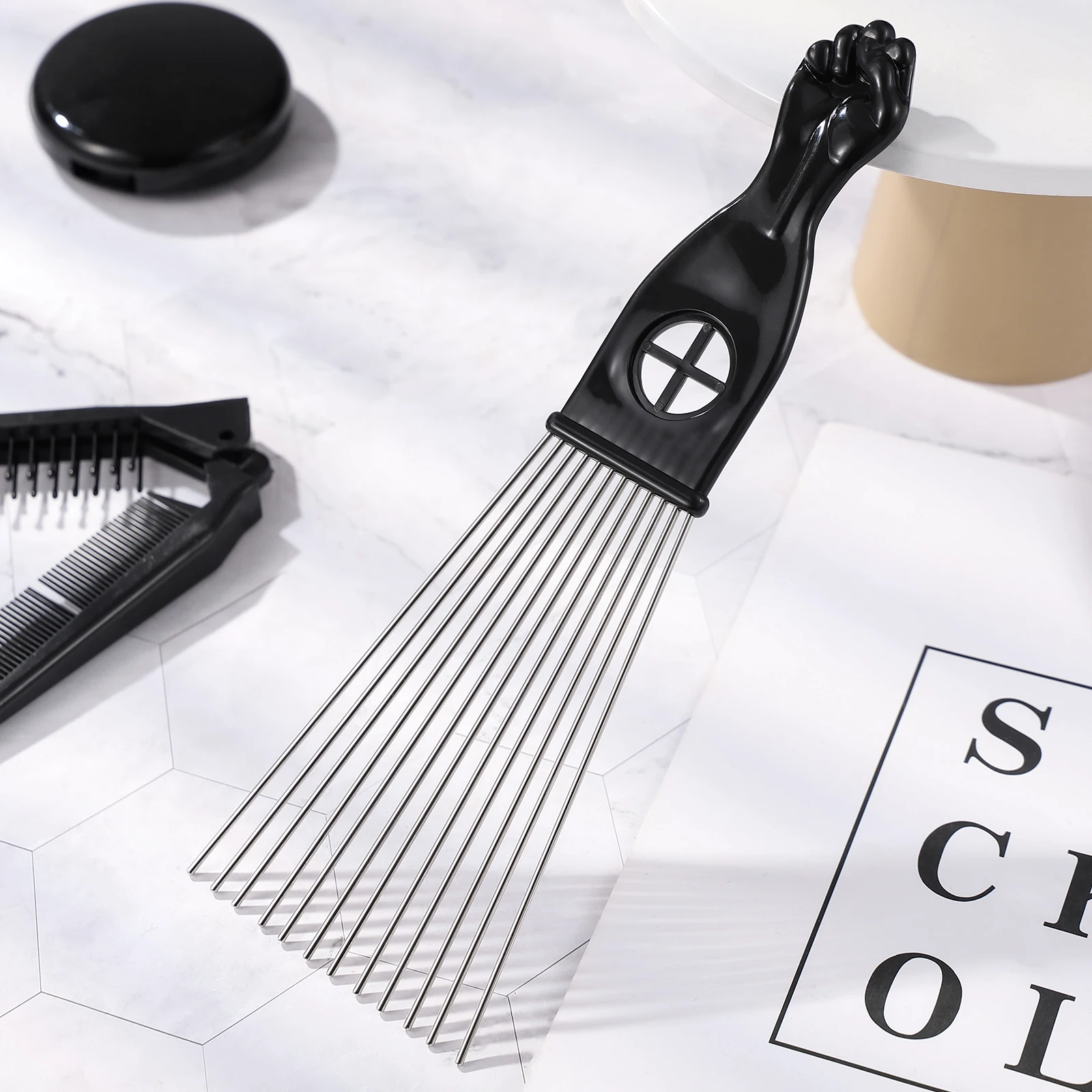 

Haircut Comb Slick Wide Combs Steel Needle Pick Styling Comfortable Grip Anti Rust Volume Up Long Hair Afro