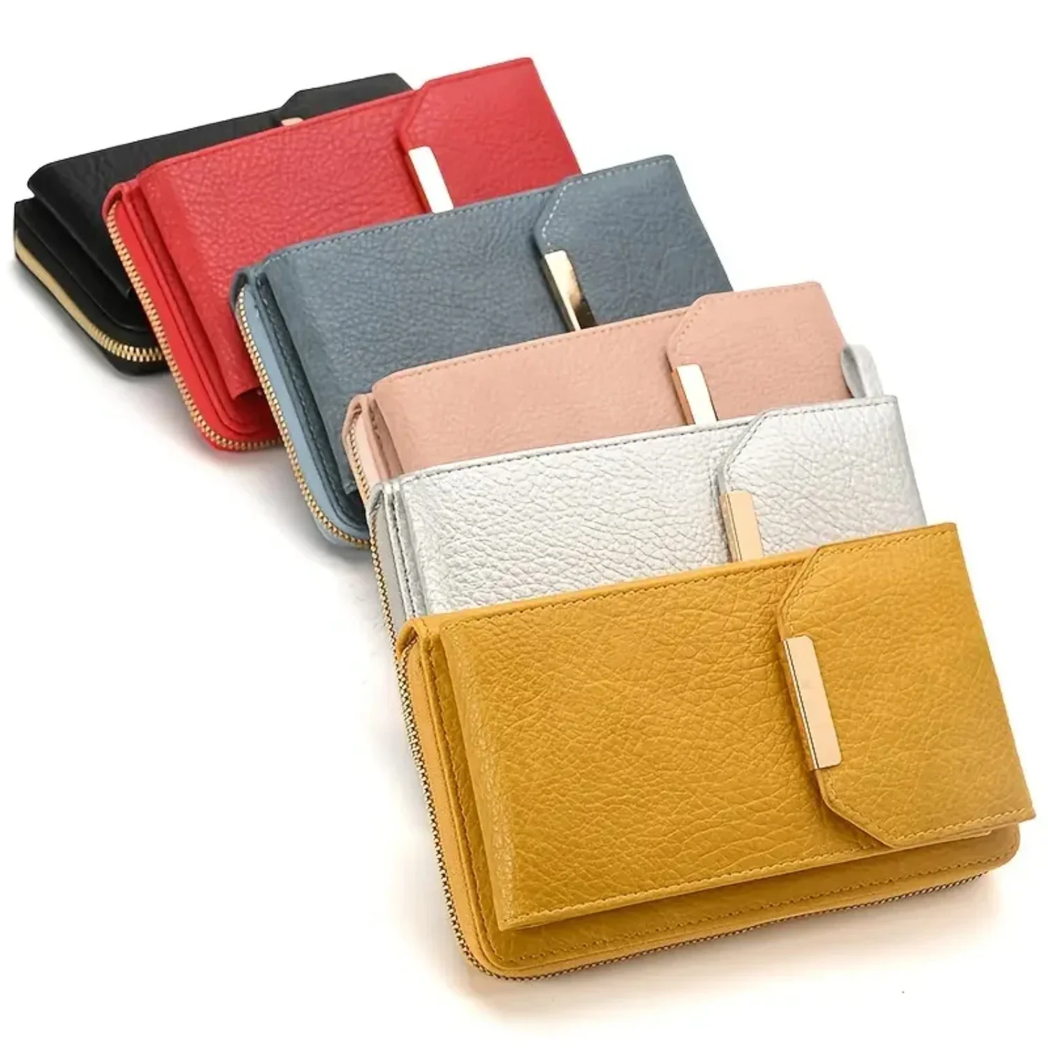 Carteira de telefone elegante feminina de cor sólida elegante com design com zíper, compartimentos para cartões convenientes, bolsa de telefone casual para todos os dias