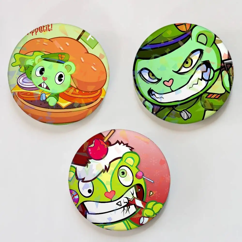 Cartoon H-Happy Tree Friends Laser Button Pins Rucksack Kleidung Dekor Brosche Fiction Abzeichen Schmuck Geschenke