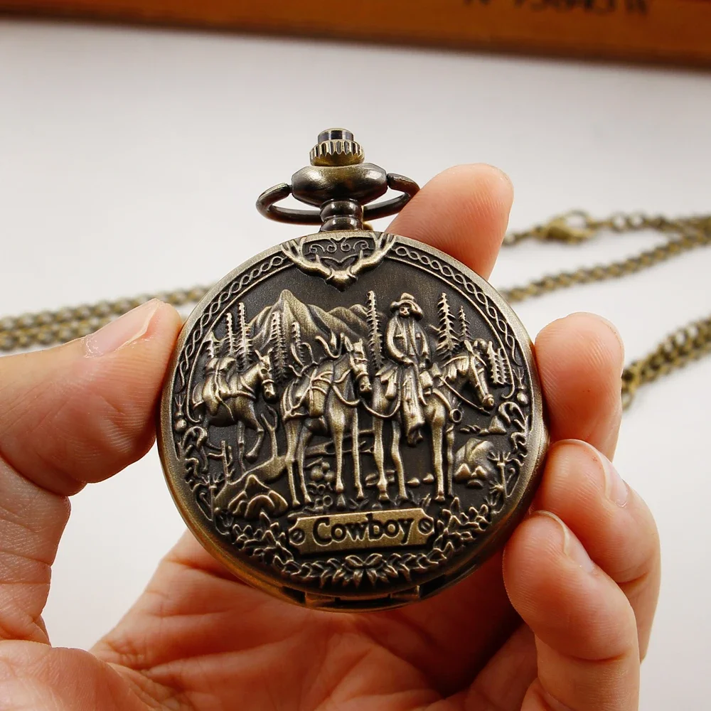 خمر العتيقة ريترو كاوبوي الشرير كوارتز ساعة الجيب الرجال ريترو جيب فوب ساعة سلسلة ساعة عيد ميلاد هدية الكريسماس #6