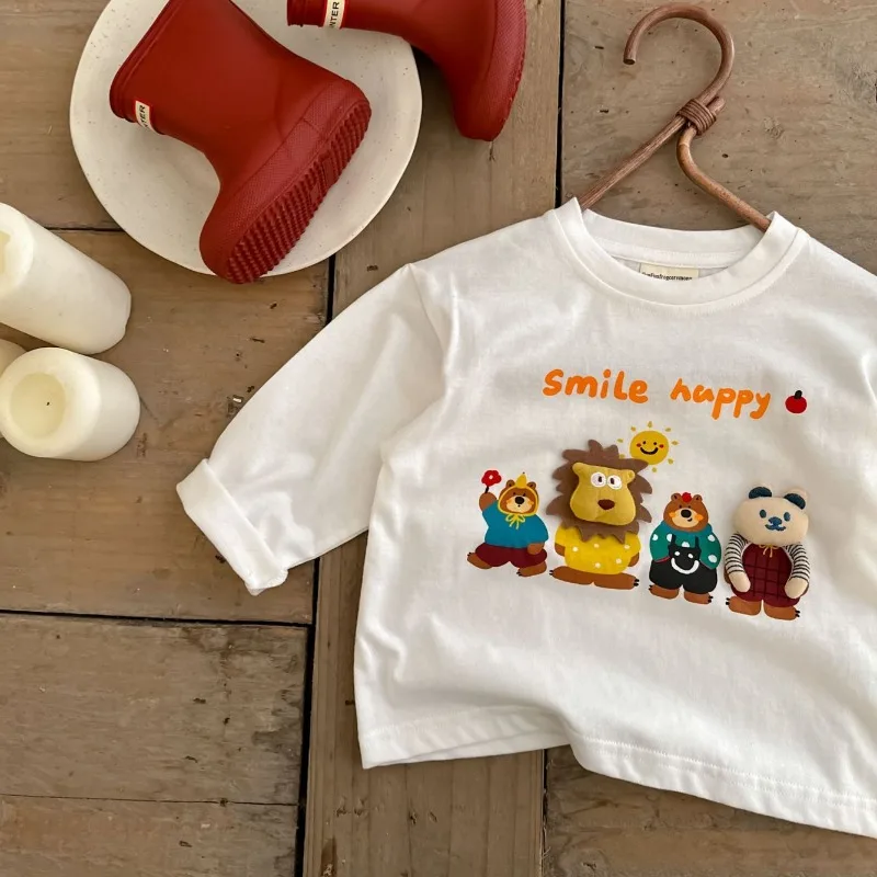 2024 Autumn New Kids T-shirts cartoon O-Neck long sleeve Tees For Boys Girls cotton loose casual Tops