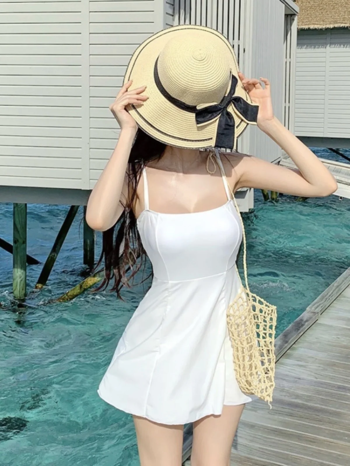 

New Women's One-Piece Swimsuit Conservative Cover-Up Sensual Skirt Sle Hot Springs Swimming Suit Strap Design with Chest Pad