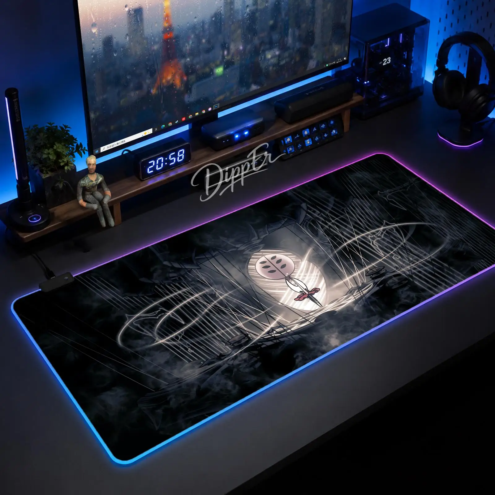 

Hollow Knight Silksong Mouse Pad Gaming Anime Mouse Pad XXL RGB Desk Mats LED Table Pads Backlit Rubber Desktop