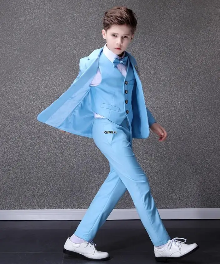 Flower Boys Blue Wedding Suit Kids Party Photograph Suit Teenager Birthday Tuxedo Dress Children Graduation Stage Show Costume