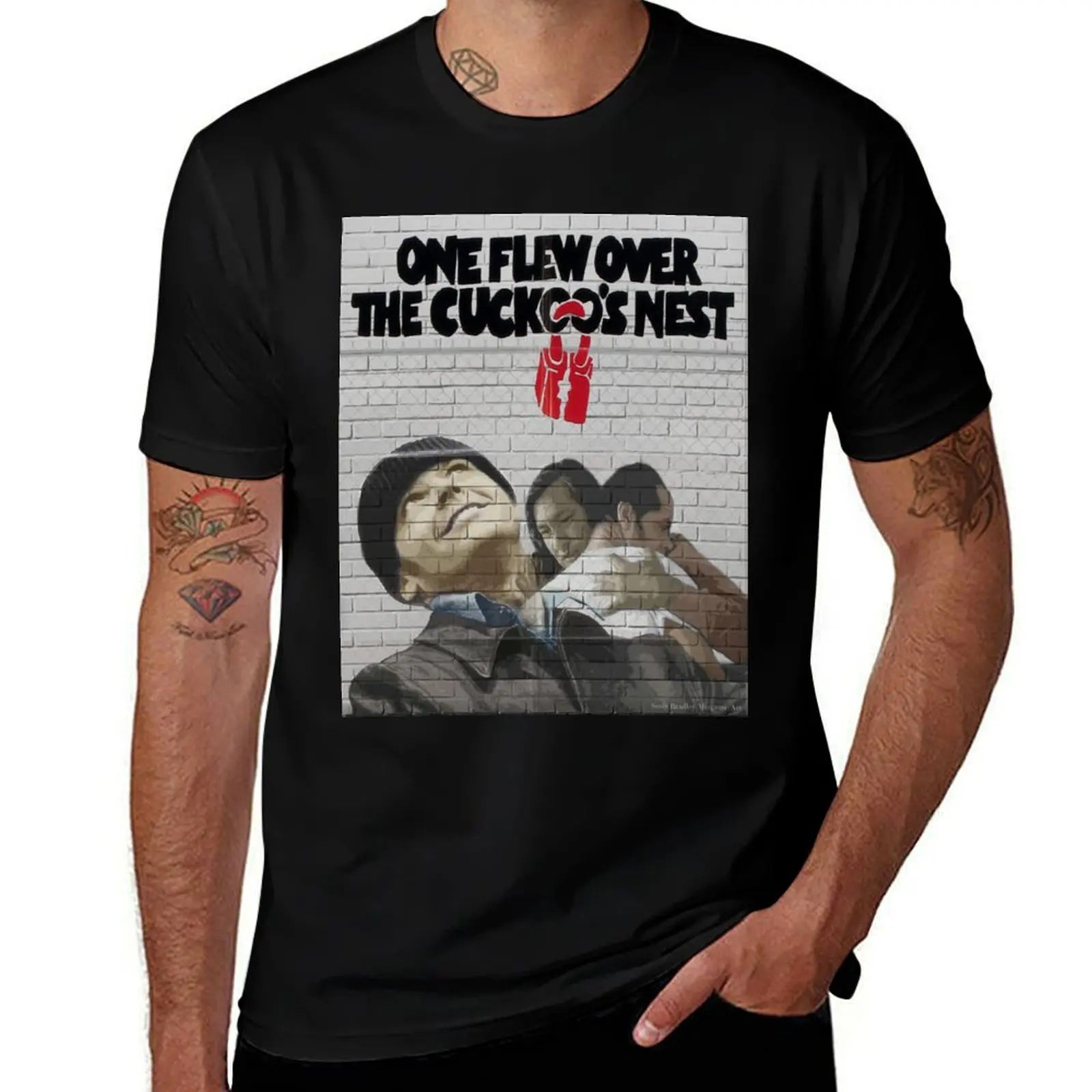 One flew Over the Cuckoos nest- Wall effect art T-Shirt Basic Plain Short Sleeve Crew Neck Tee T-Shirt