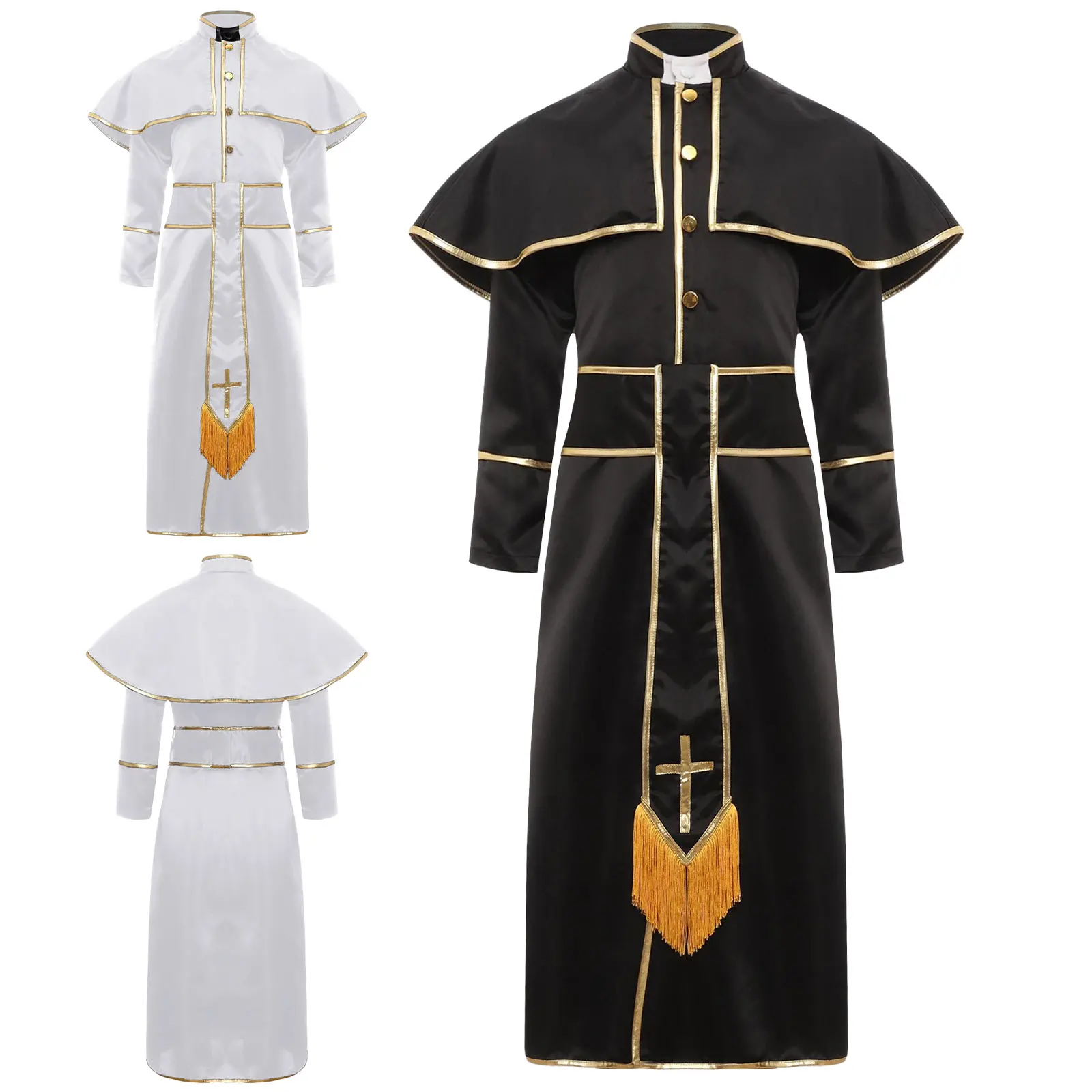 Boys Girls Priest Clergy Minister Halloween Costumes Role Play Pastor Dresses Long Sleeve Robes Church Stage Performance Costume