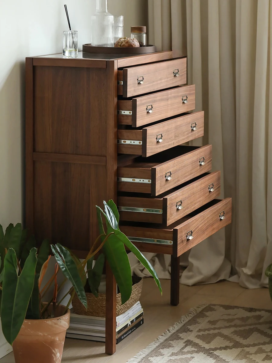 

Комод в скандинавском стиле ретро, Северная Америка, черный орех, шкафчик из цельного дерева, современный светлый роскошный комод для гостиной