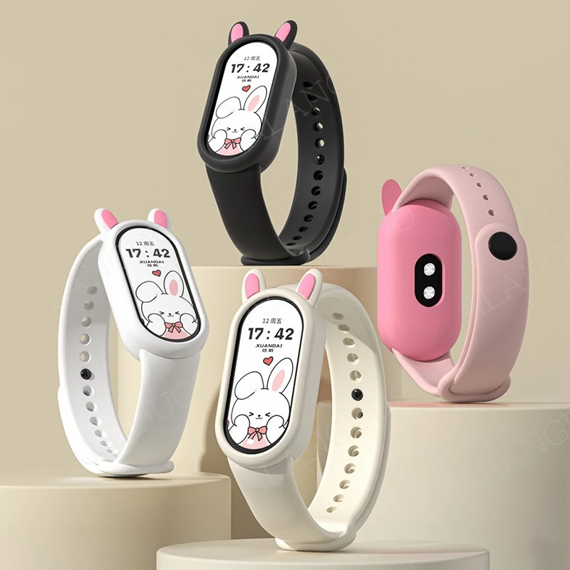 Funda protectora de silicona para Xiaomi Mi Band 9/8, accesorios de pulsera, Protector de pantalla de cubierta completa para pulsera de dibujos