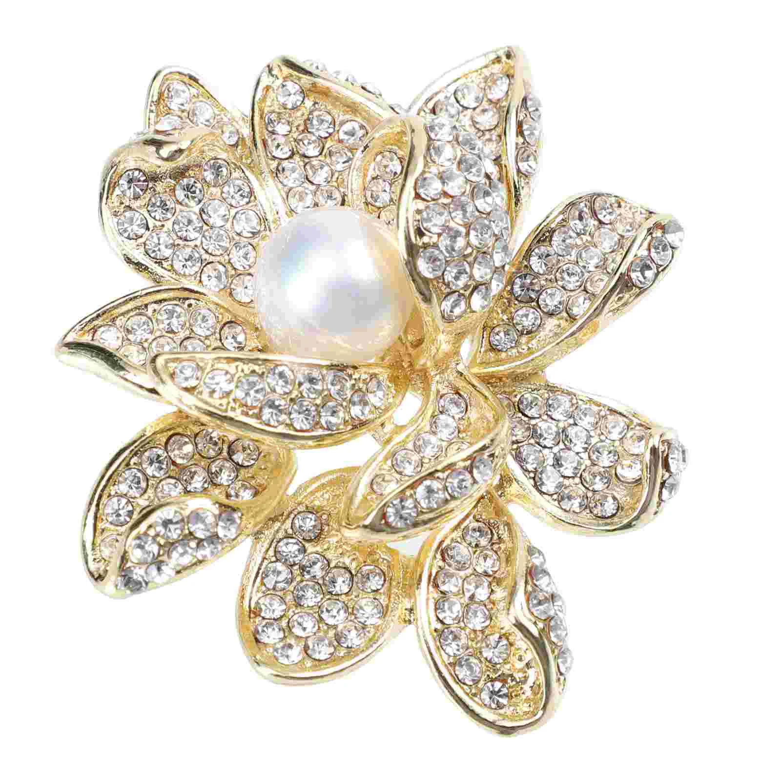 Pearl Lotus Brooch Breast Corsage Zircon Alloy Badge Temperament Three-dimensional Clothing Decoration