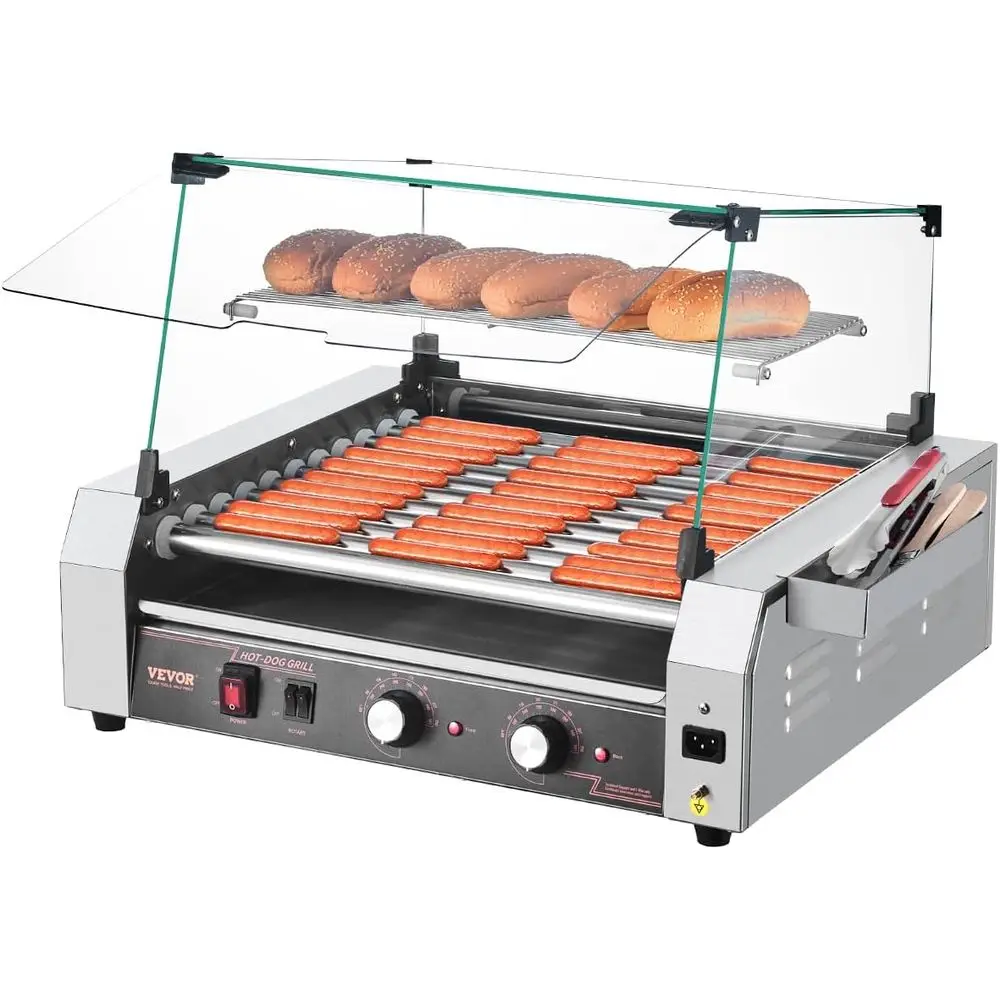 

Hot Dog Roller, 30 Hot Dog 11 Rollers, StainlSteel Sausage Grill Cooker, 1600W Commercial Hot Dog hine with Dual Temp Control, C