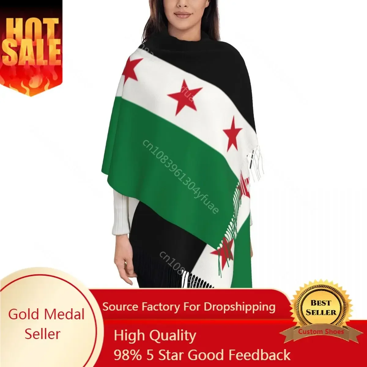 

Syria Flag Shawl Wrap for Womens Winter Large Long Scarf The Syrian Arab Republic Neckerchief Tassel Scarves