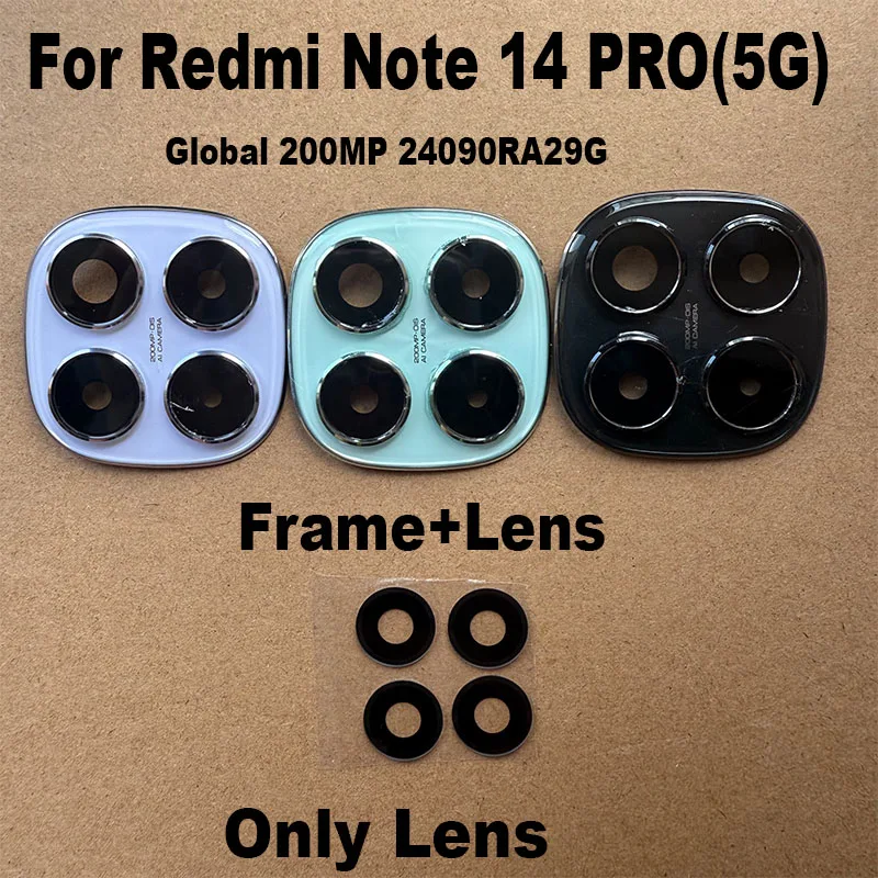 New For Xiaomi Redmi Note 14 Pro 5G Back Camera Lens Glass Rear Camera With Frame Glue Sticker Adhesive Replacement