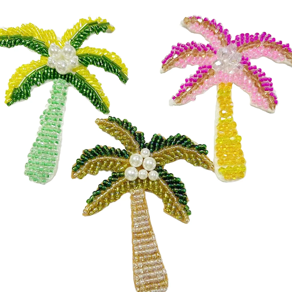 Parche de árbol de coco con cuentas, apliques multicolores para coser DIY para bolsas de ropa, colgante decorativo Tropical de moda, 1 ud.