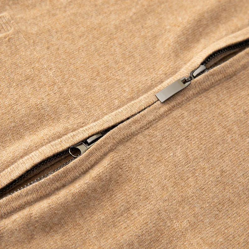 100% Cashmere Men'S Hooded Cardigan With Double Zippers New Autumn And Winter Knitted Sweater With Hood Casual Sweater Jacket