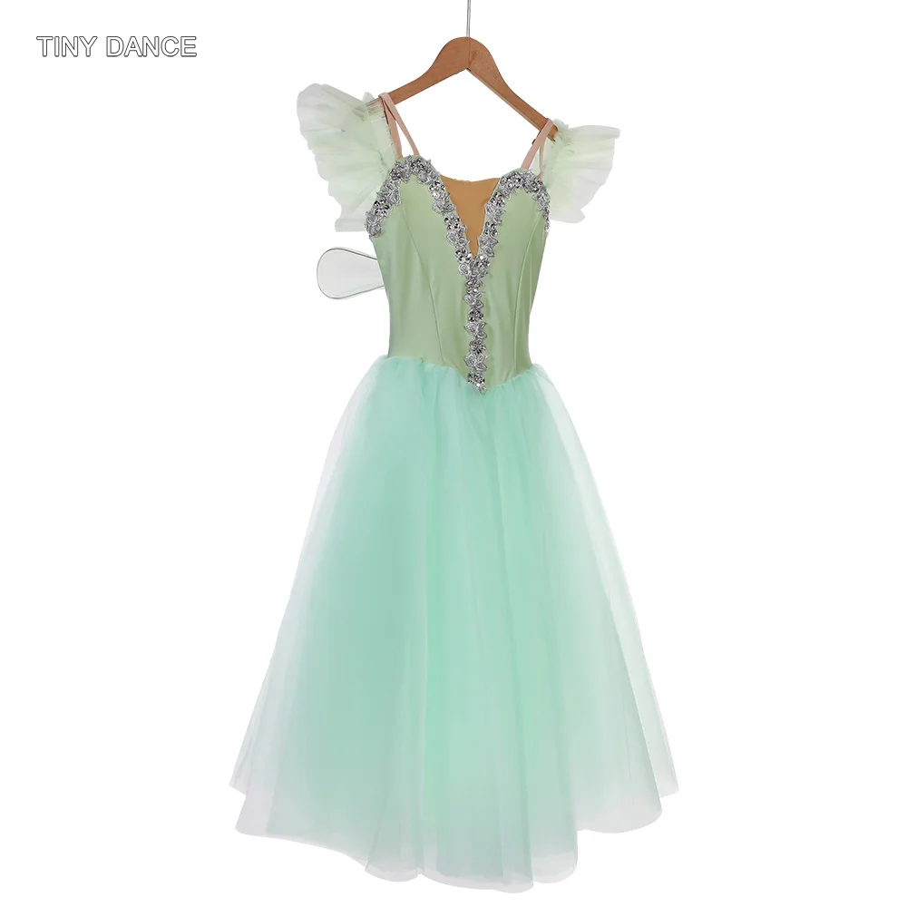 Schulterfreies, romantisches Tutu für Erwachsene und Mädchen, Performance-Ballett-Tanzkostüm, Spandex-Mieder mit langem, bauschigem Tutu 20027