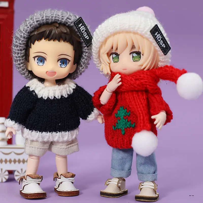 

OB11 Doll Clothing Accessories Mini Doll Toy Accessories Christmas Atmosphere New Year Set Sweater Hat Cute 1/12 BJD Doll GSC Mo