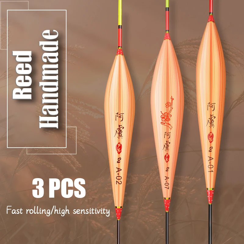 2023 New 3Pcs/Set Fishing Float Eye-catching Reed With Shell High Sensitivity Crucian Carp Float Outdoor Fishing Kit Accessories