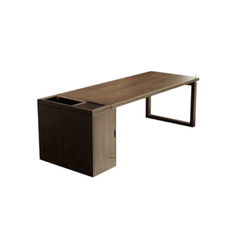 

Solid wood tea table and chair combination, one table and five chairs, simple modern living room large board dining table