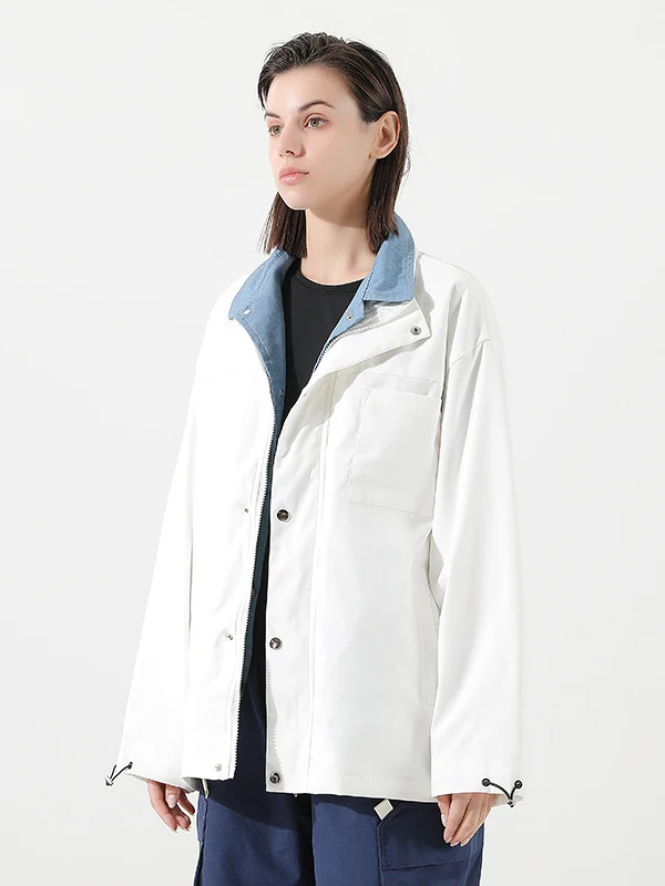 

Trendy Youth Autumn Winter Jaet Fake Two-Piece Polyester Nylon Cosite Fiber Loose Fit Long Sve Zipper Closure Coat