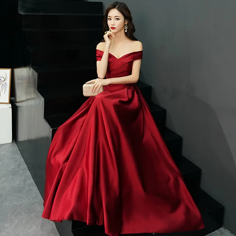 Elegant Off-Shoulder Satin Long Evening Prom Dresses for Women 2024 Summer Cocktail Formal Party Ball Gown Floor Length Dress