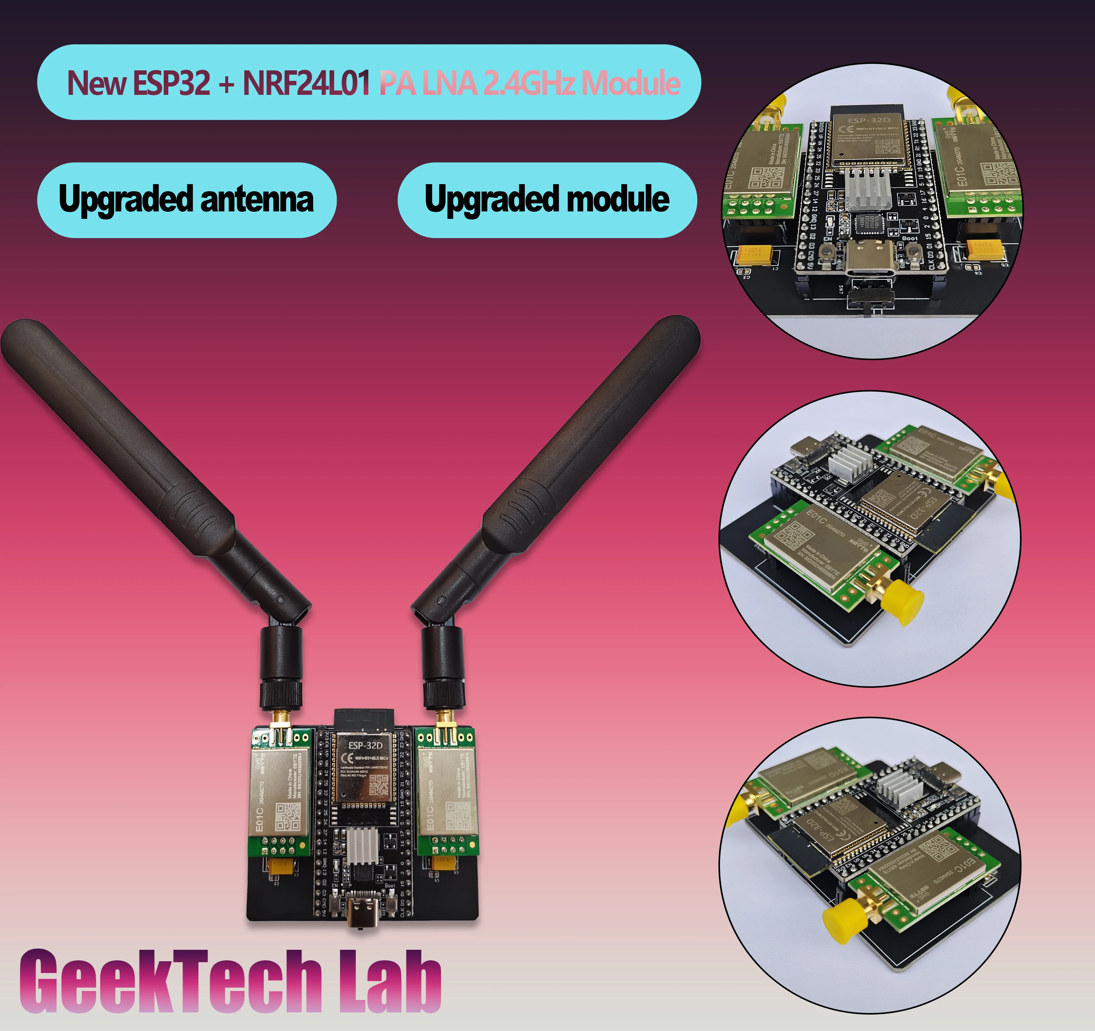 

Новая плата для разработки модулей ESP32 DevKitC + NRF24L01 (E01C-2G4M27D), поддерживающая аксессуары для связи по Bluetooth и Wi-Fi.
