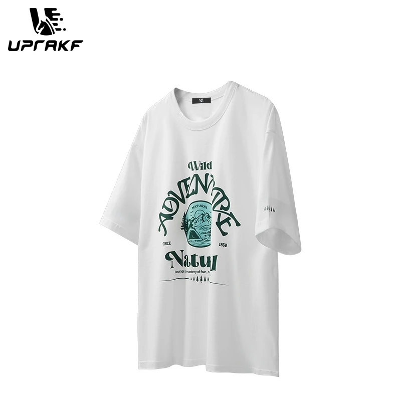 UPRAKF American Retro High Street Simple Alphabet Print Loose Casual High Quality 100% Cotton Logo Letters Short Sleeve Top Tees