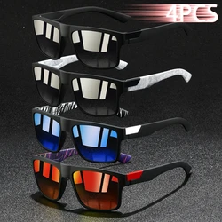 4PCS Fashion Vintage Square Sunglasses Men Fishing Driving Man Luxury Brand Designer Sun Glasses Retro Eyewear