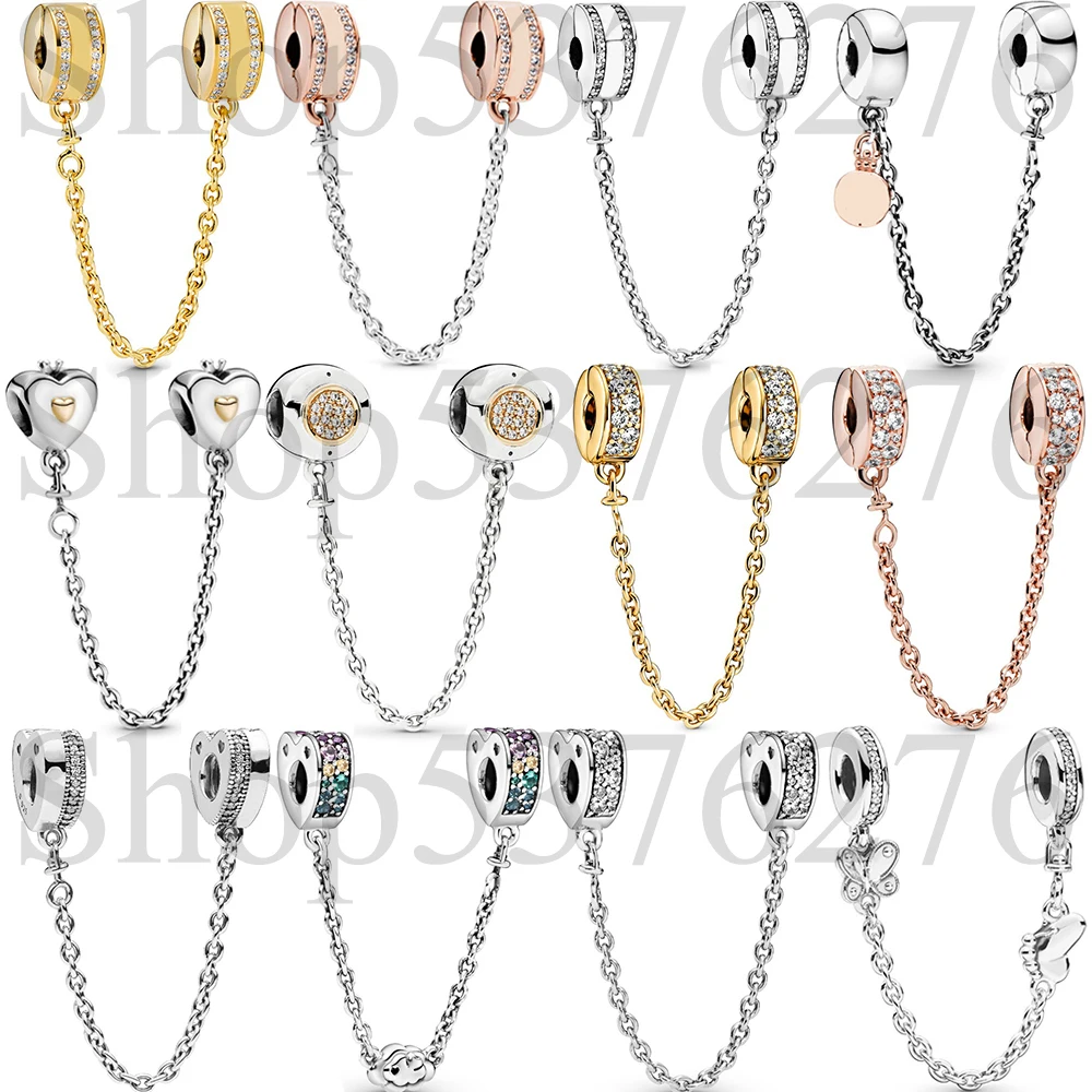 925 Sterling Silver Bead Arcs of Love Logo Heart Elegance Safety Chain Charm Fit Fashion Women Bracelet Bangle Gift DIY Jewelry