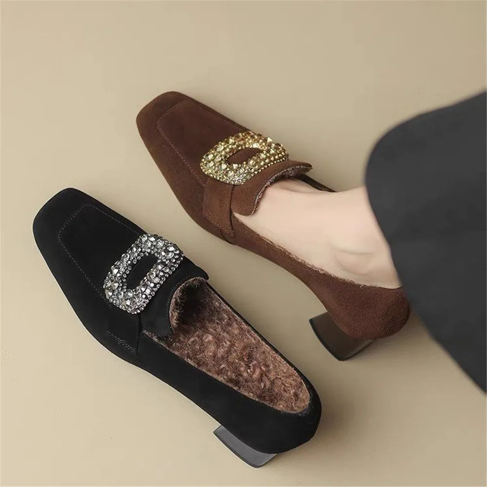 New Spring winter Classic Women flock Office Pumps square High Heels Work Wedding Shoes Lady pumps