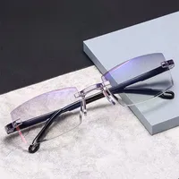 2025 New Men Women Rimless Reading Glasses Anti Blue Light Bifocal Far Near Magnification Eyewear Presbyopic Glasses +100 To+400
