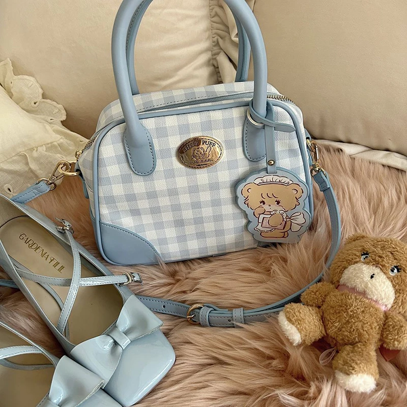 Cute Plaid Tote Anime periferiche Daily pendolarismo Kawaii Crossbody Bag Vintage Girly Critter regali di compleanno a sorpresa di grande capacità