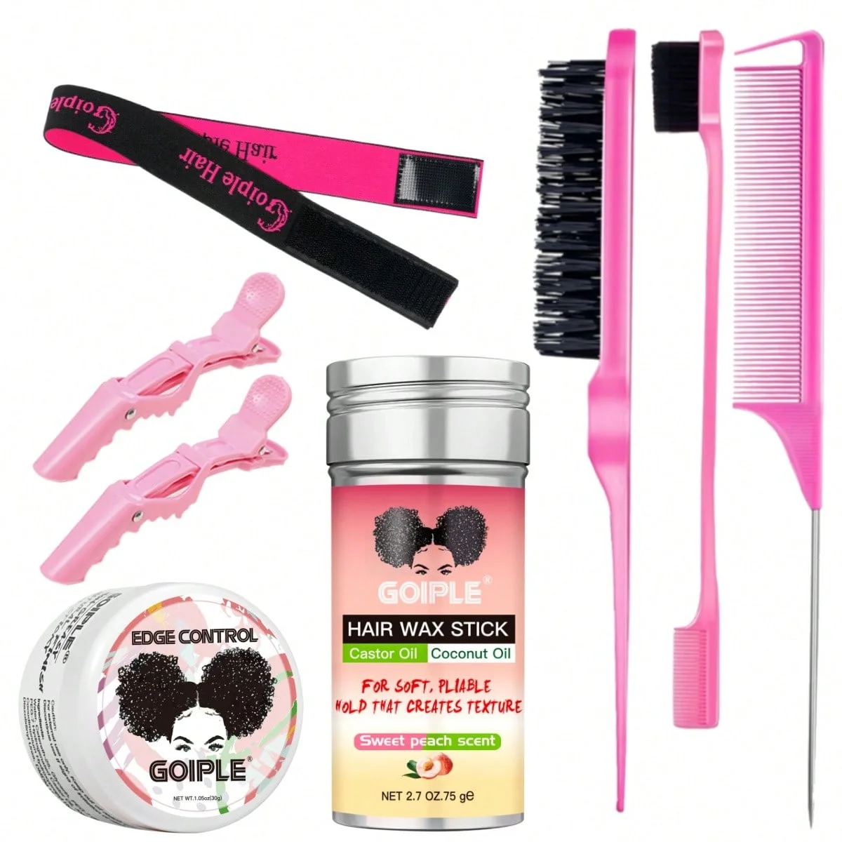 Hair Wax Stick Edge Control Kit Hair Styling Comb Brush & Clips & Band Set For Flyaways Baby Hair Frizz Fix Hair Finishing Tools