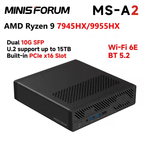 MINISFORUM MS-A2 Mini PC AMD R7 7945HX R9 9955HX DDR5 16GB RAM 1TB NVMe SSD M.2 2280 PCIe 16 Wifi 6E 4K HD BT5.2 USB-C*2 Mini PC