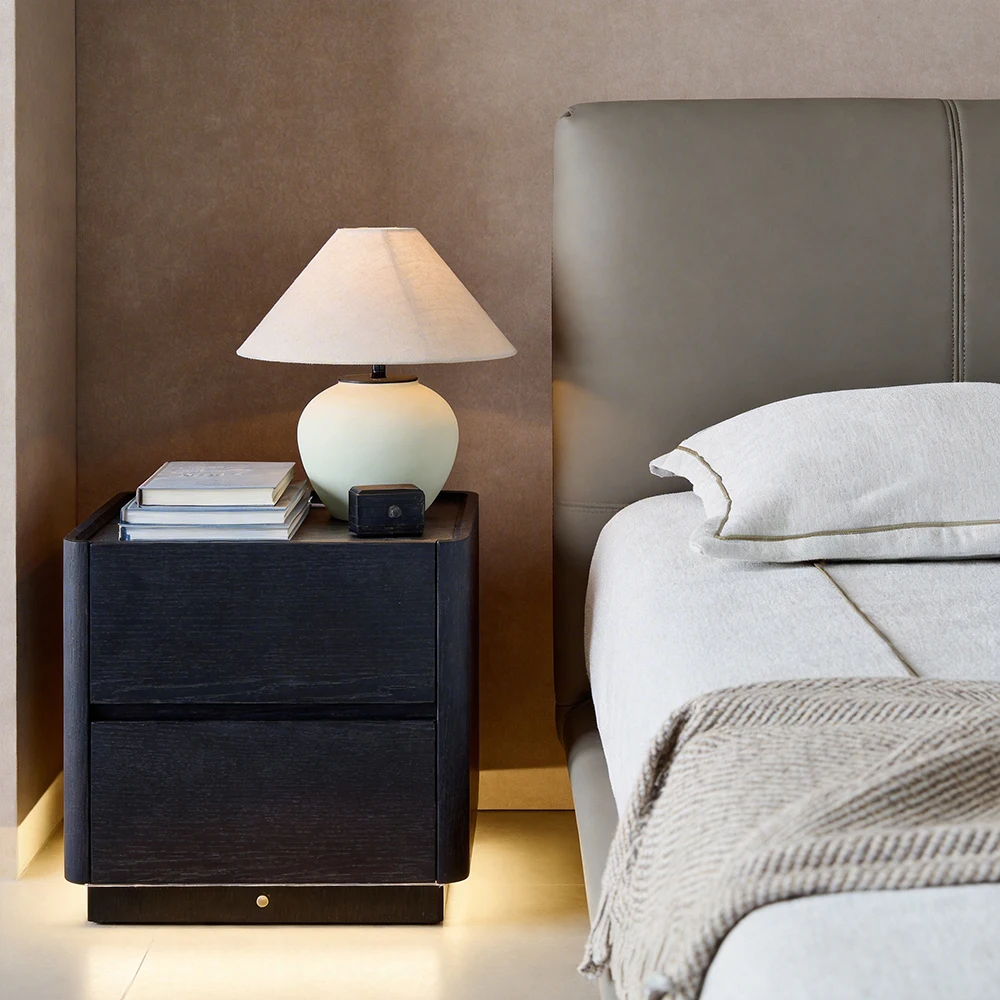 #Modern Solid Wood Apartment Bedroom Nightstand Bedside Table With 2 Drawers And Storage-Home Furniture