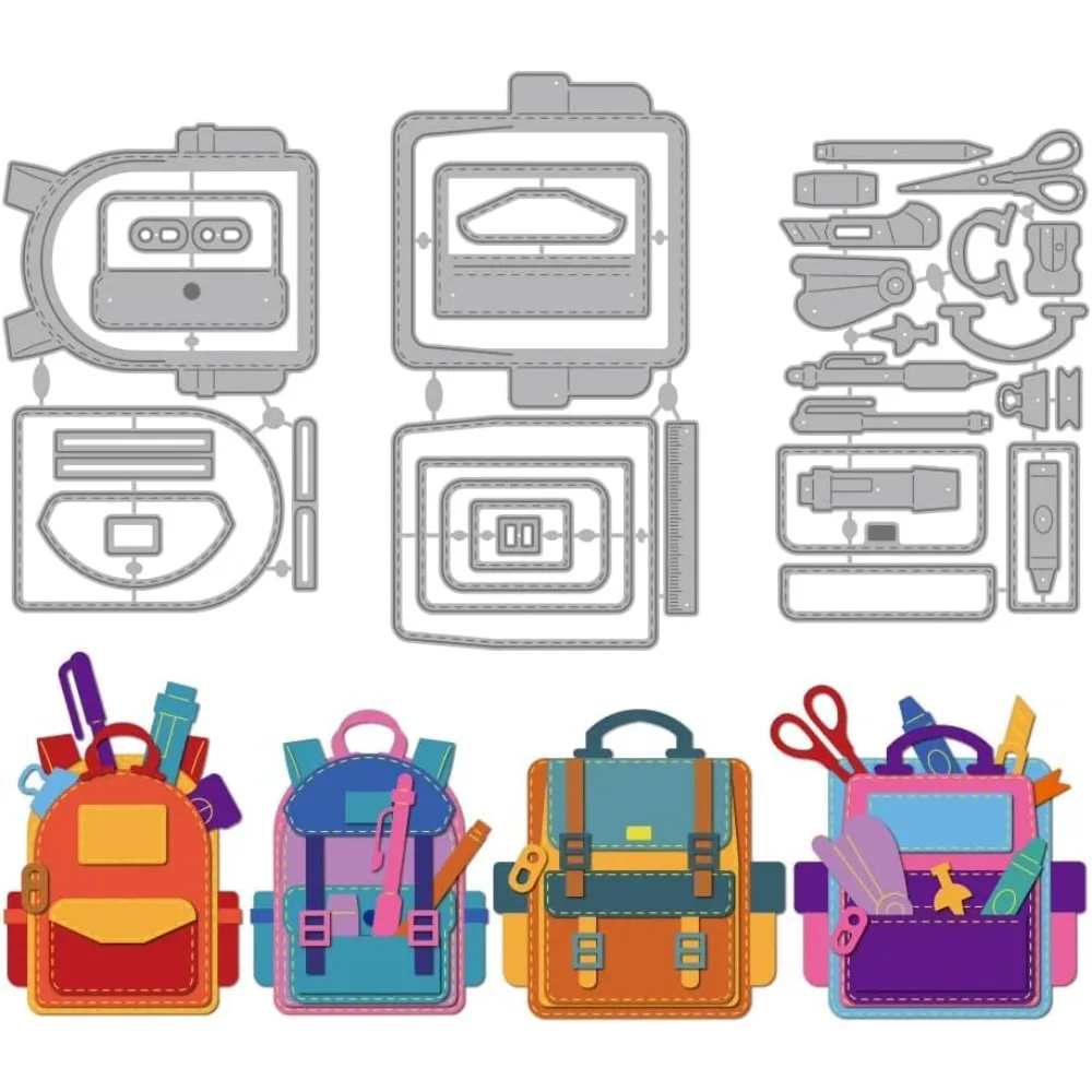 Schultaschen, Metallstanzungen, Schreibwaren, Stanzformen, Schablone, Buntstift, Hefter, Prägung, Scrapbooking, Schnitte, Vorlage