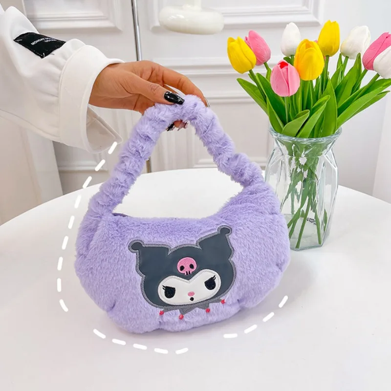 

Xiuya Kuromi Womens Shoulder Bag Plush Fashion Cute Cartoon Small New in Handbag Casual Japanese Style Daily Female Armpit Bag